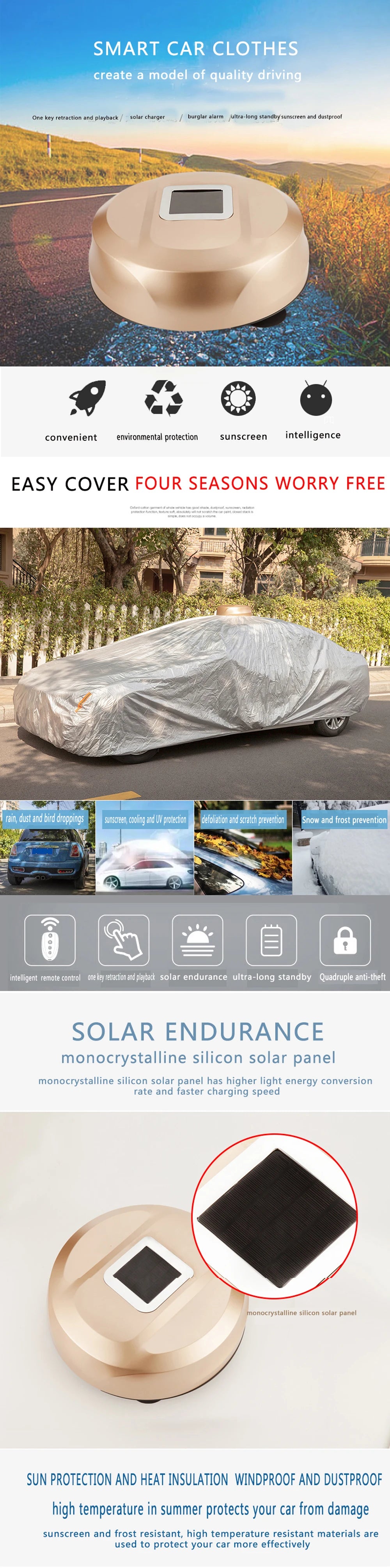 Husă Auto Complet Automată cu Energie Solară și Telecomandă Inteligentă